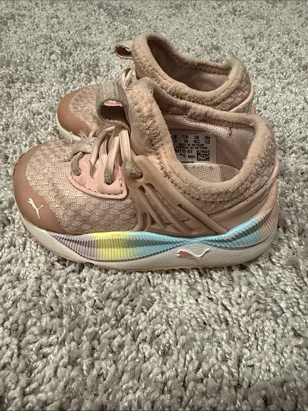 Puma Toddler Light Pink Sneakers with Rainbow Midsole